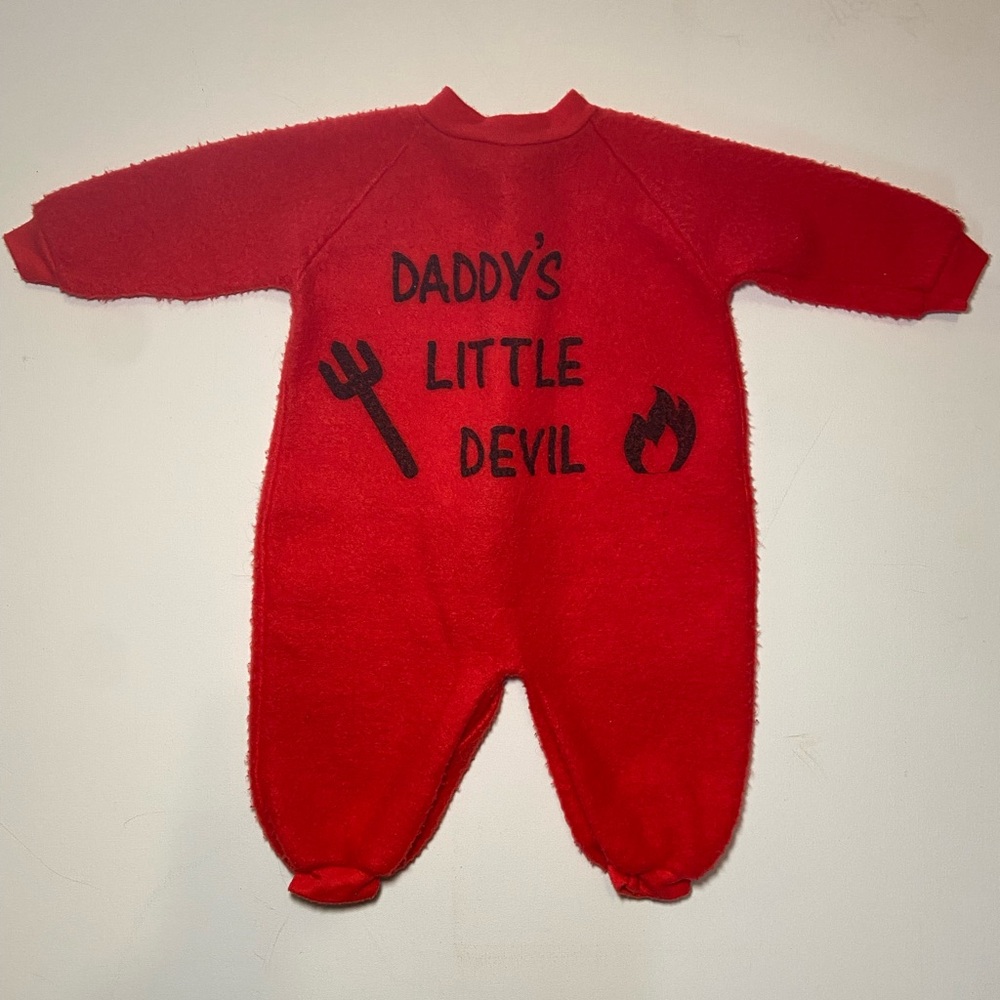 Vintage BabyGro Daddy’s Little Devil Halloween Flannel Onesie Romper 0-3 months